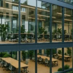 Edificio per uffici moderni in Italia con spazi di coworking e design sostenibile.